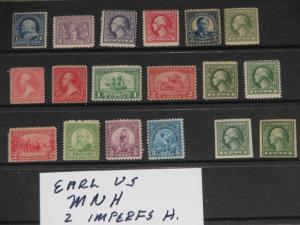 Early U.S., 1890`s-1930`s, 16 MNH, 2 Imperfs are hinged