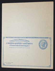 1893 Sc. #UY2 Reply Postal Card mint, unfolded, good condition, mild corner wear