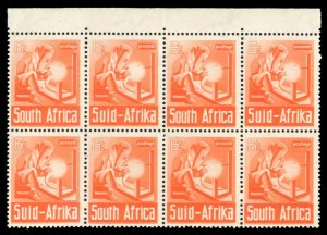 South Africa #87 Cat$22, 1941 6p orange brown, se-tenant block of eight, neve...