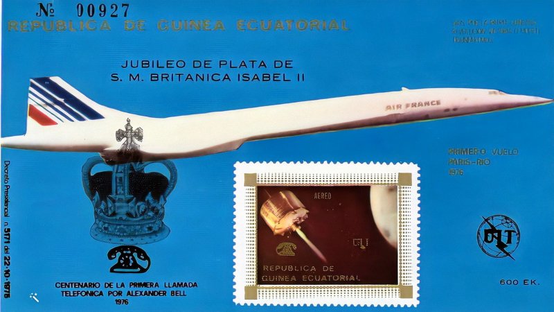 Equatorial Guinea 1977 Mi#Bl.268 Concorde/Space ovpt.Black Silver Jubilee SS MNH