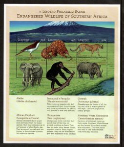 Lesotho 2000 - Endangered Animals - Sheet of 6 Stamps - Scott #1244 - MNH