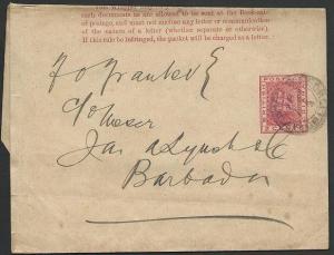 BR GUIANA 1892 2c newspaper wrapper used Georgetown to BARBADOS............49660