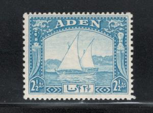 Aden 1937 Dhow 2 1/2a Scott # 5 MH