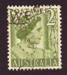 Australia 1951 Sc#231, SG#237 2d Green Queen, Queens, Royalty USED.