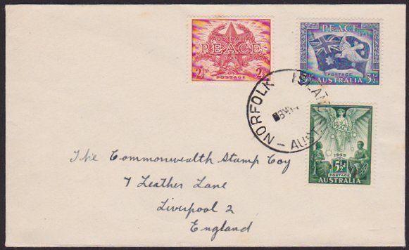 NORFOLK IS 1947 cover - Australia Peace set - Norfolk cds..................67286