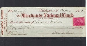 JASTAMPS: US Postal History Sc #R164 Merchants National Bank Check