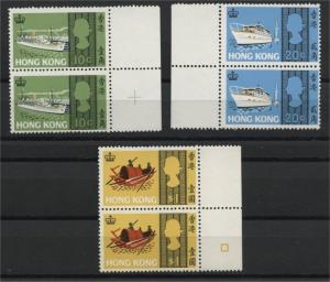 HONG KONG SHIPS 1968, 3 STAMPS IN MNH PAIRS 	