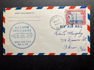 1931 USA Zeppelin Cover USS Akron Akron OH Local Use Christening