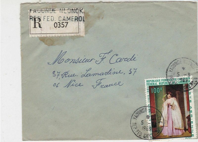 Rep Du Cameroun 1969 Regd Airmail Yaounde Cancels Lady Stamp Cover Ref 30695
