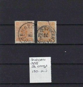 SWEDEN 1858 24 ORE ORANGE  STAMPS USED CAT  £130   R2637