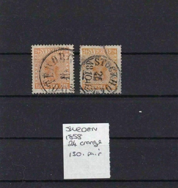 SWEDEN 1858 24 ORE ORANGE  STAMPS USED CAT  £130   R2637