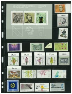West Germany 1984: 30 MNH Stamps  & Souvenir Sheet in Sets, Scott Value = $36.30