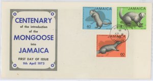 Jamaica 366-368 1973 Mongoose Introduction. Animals. Fauna. U/A FDC.