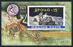 Hungary C315 imperf sheet,damaged gum.Mi Bl.87B. Apollo 15 Moon mission, 1972.