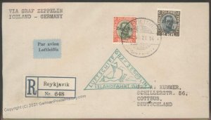 Iceland Graf Zeppelin 1931 Islandfahrt 2Kr 30Aur Sieger 114D Cover Regist 103387