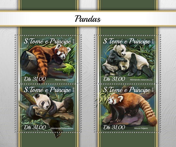 SAO TOME - 2018 - Pandas - Perf 4v Sheet - Mint Never Hinged