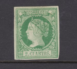 Spain Sc 49 MLH. 1860 2c green on green Queen Isabella, fresh, bright, VF