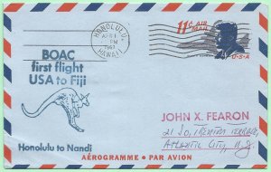 4/1/1967 Honolulu Hawaii BOAC First Fight cover to Nandi Fiji JFK flown J Fearon
