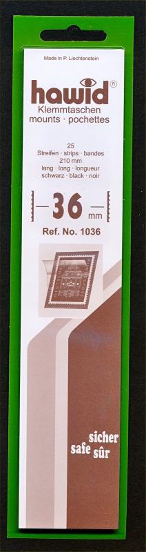 Hawid Stamp Mounts Size 36/210 mm - BLACK (Pack of 25) (36x210 36mm) STRIP  1036