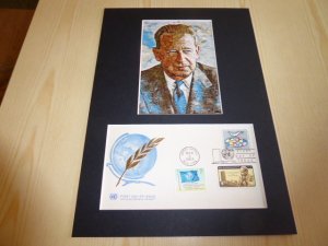 Dag Hammarskjold UN Art Postcard and FDC mount matte size A4