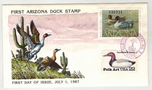GARY DAVIS HANDPAINTED 1987 ARIZONA STATE $5.50 DUCK STAMP & CANVASBACK DECOY #2