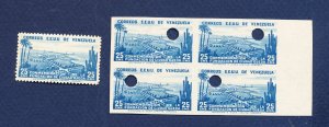VENEZUELA  -  Scott 349 - MNH AND an archival proof block of four - 1939