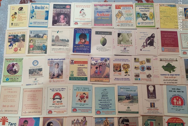 India 500 diff Meghdoot Post Cards on Gandhi Aids Malaria Cancer Health Banking