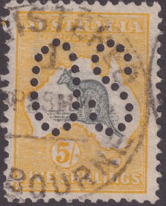 Sc #OA12 1913 Australia 5/ Kangaroo & Map used large OS perfin CV $725.00