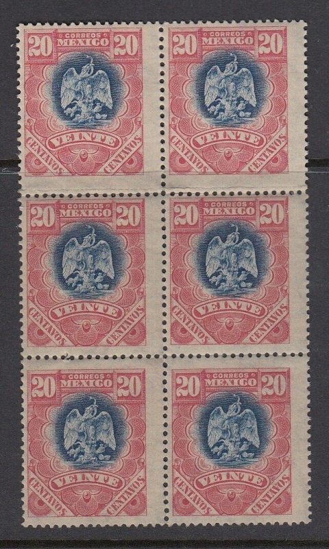 Mexico 1899 20c Rose & Dark Blue Block x 6 MNH. Scott 300