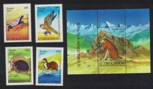 Uzbekistan Falcon Bird Badger Hedgehog Otter Lynx Fauna 4v+MS SG#839-MS843