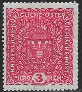 AUSTRIA 1918-19 3K ARMS Issue Type II P. 12 1/2 Granite Paper Sc 173 MH