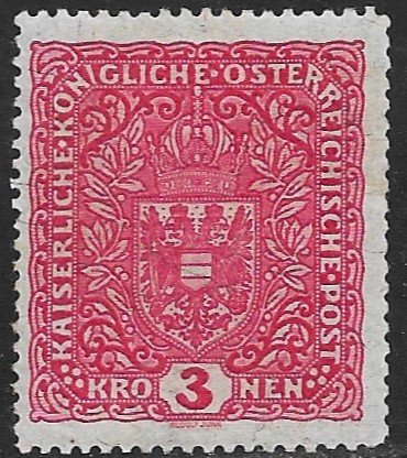 AUSTRIA 1918-19 3K ARMS Issue Type II P. 12 1/2 Granite Paper Sc 173 MH