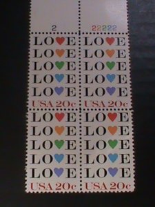 ​UNITED STATES-1984 SC#2072 COLORFUL LOVE -MNH PLATE BLOCK OF 4 VERT FINE