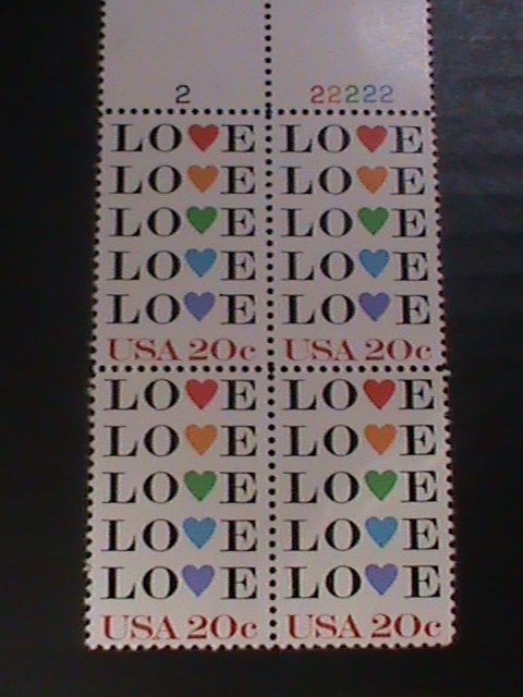 ​UNITED STATES-1984 SC#2072 COLORFUL LOVE -MNH PLATE BLOCK OF 4 VERT FINE