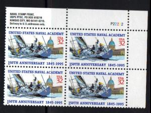 #3001 MNH pb/4 32c Naval Academy 1995 Issue