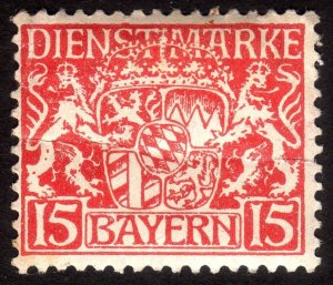 1918, Bavaria 15pf, MH faulty, Sc O12