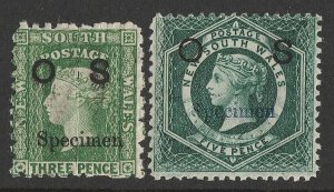 NEW SOUTH WALES 1882 'OS' on QV Diadem 3d & 5d, SPECIMEN. MNH **.