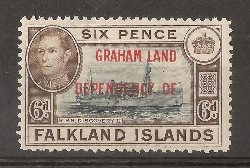 FID Graham Land 1944 6d Blue-Black Centre Mint Cat£21