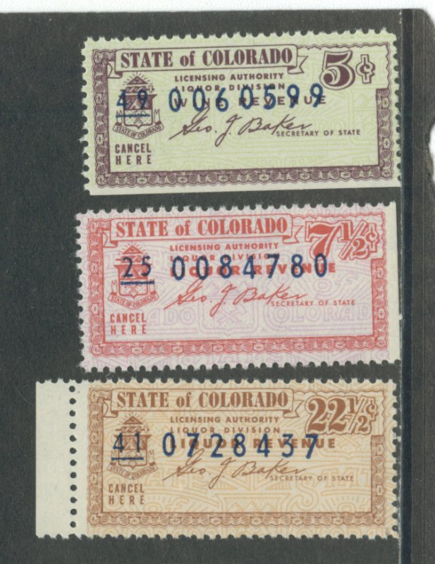 US -  Colorado  Liquor Tax Revenues 3 different MNH cgs