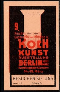 1931 Germany Poster Stamp Empire Innkeeper & Cooks Fair & Art Exhibition