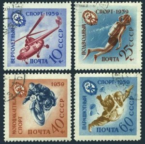 Russia 2262-2265,CTO.Michel 2280-2283. DOSAF,1959.Helicopter,Diver,Motorcyclist,