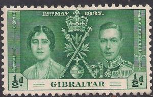 Gibraltar 1937 KGV1 1/2d Green Coronation Umm SG 118 ( G1317 )