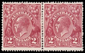 Australia Scott 26 Pair, Red Brown, Perf. 14 (1924) Mint H VF M