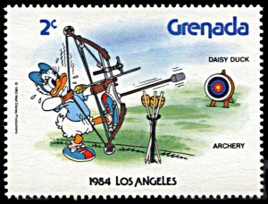 Grenada 1187, MNH, Disney Los Angeles Olympics, Archery and Daisy Duck