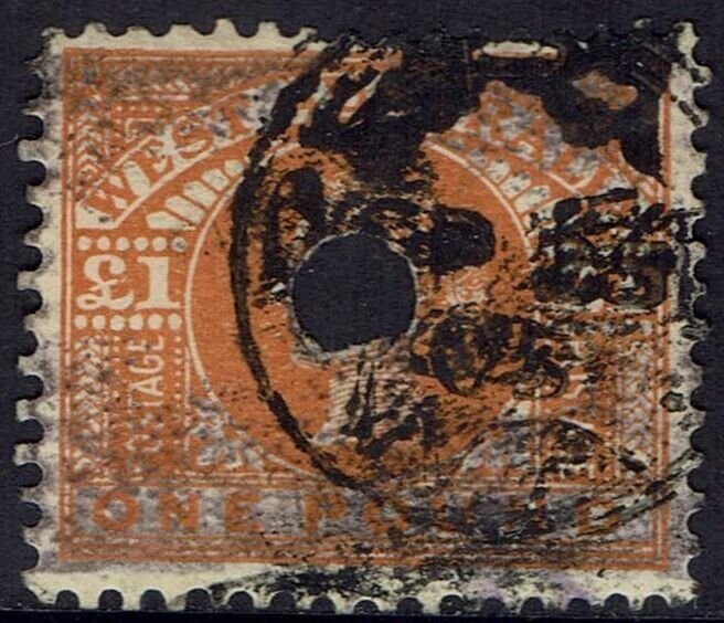 WESTERN AUSTRALIA 1902 QV £1 TELEGRAPH PUNCH USED 