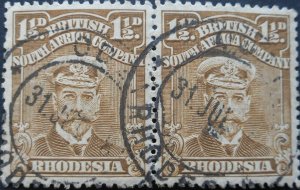 Rhodesia Admiral One and a HalfPence pair with ODZI digit missing (DC) postmark