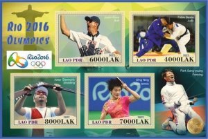 Stamps. Olympic Games 2016 in Rio 2022 year 1+1 sheets perforated Laos