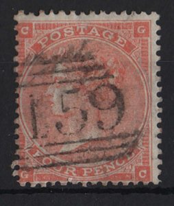 GB 1862 4d pale red sg80 fine used cat £140