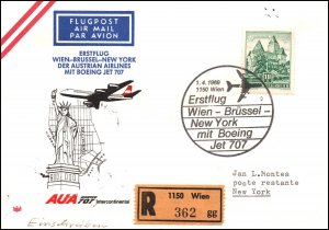 Austria Austrian Airlines Boeing 707 Vienna to New York 1st Flight Cover