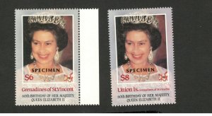 St VINCENT GRENADINES-2 MNH STAMPS-SPECIMEN- Queen Elizabeth II 60th Birthday
